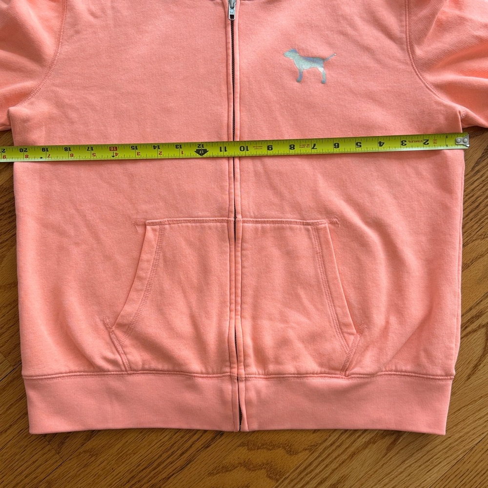 Victoria's Secret PINK Bling Full Zip Hoodie Peach Iridescent Holographic Logo L - Picture 7 of 8